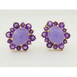 14K Gold Lavender Jade & Amethyst Earrings