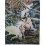 Watercolor of Semi-Nude Lady in Jungle