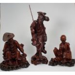 (3) Antique Chinese Carved Wooden Wiseman