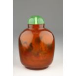 Interior Painted Amber Glass Snuff Bottle