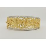 Vintage 14K Gold & Diamond Scroll Chased Bangle