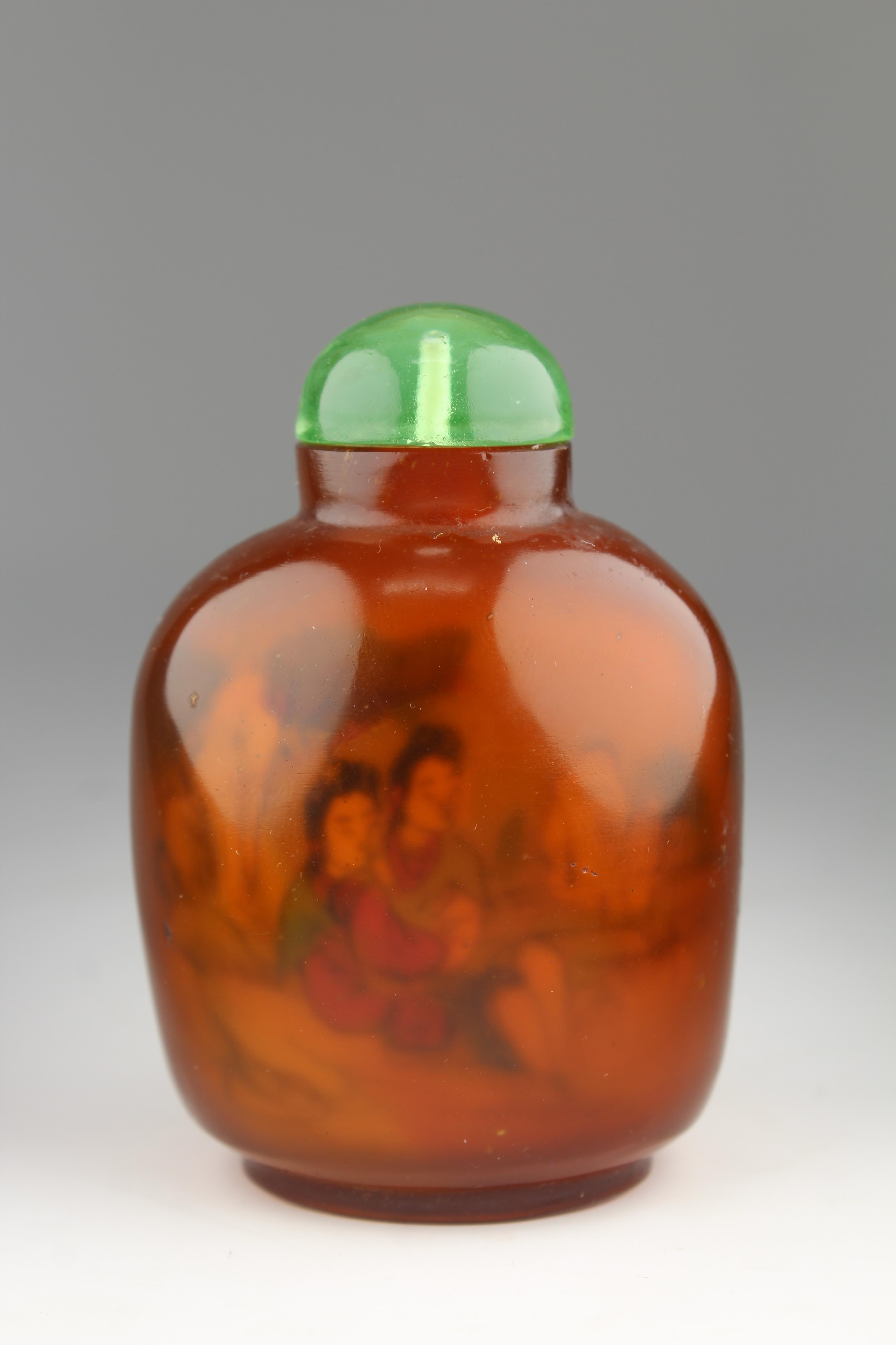 Interior Painted Amber Glass Snuff Bottle - Image 2 of 7