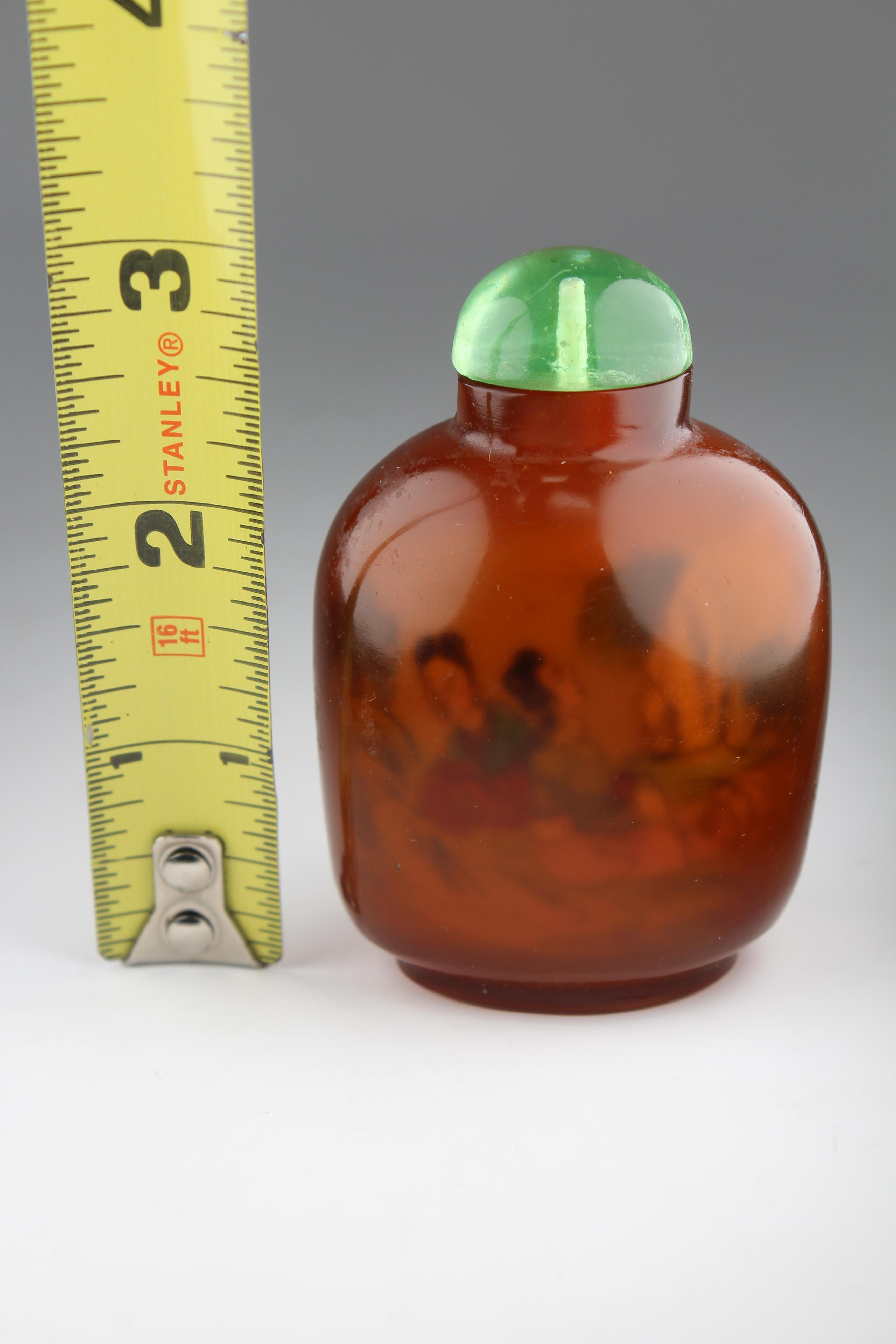 Interior Painted Amber Glass Snuff Bottle - Image 6 of 7