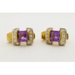 14K Gold Diamond & Amethyst Earrings