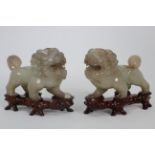 Pair, Carved 19th C, Chinese Hard Stone Lions