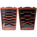 (2) Glass Front Chinese Hardwood Netsuke Displays