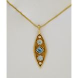14K Gold Aquamarine & Diamond Pendant Necklace