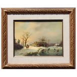 Dutch Winter Skating Scene with Figures, Signed