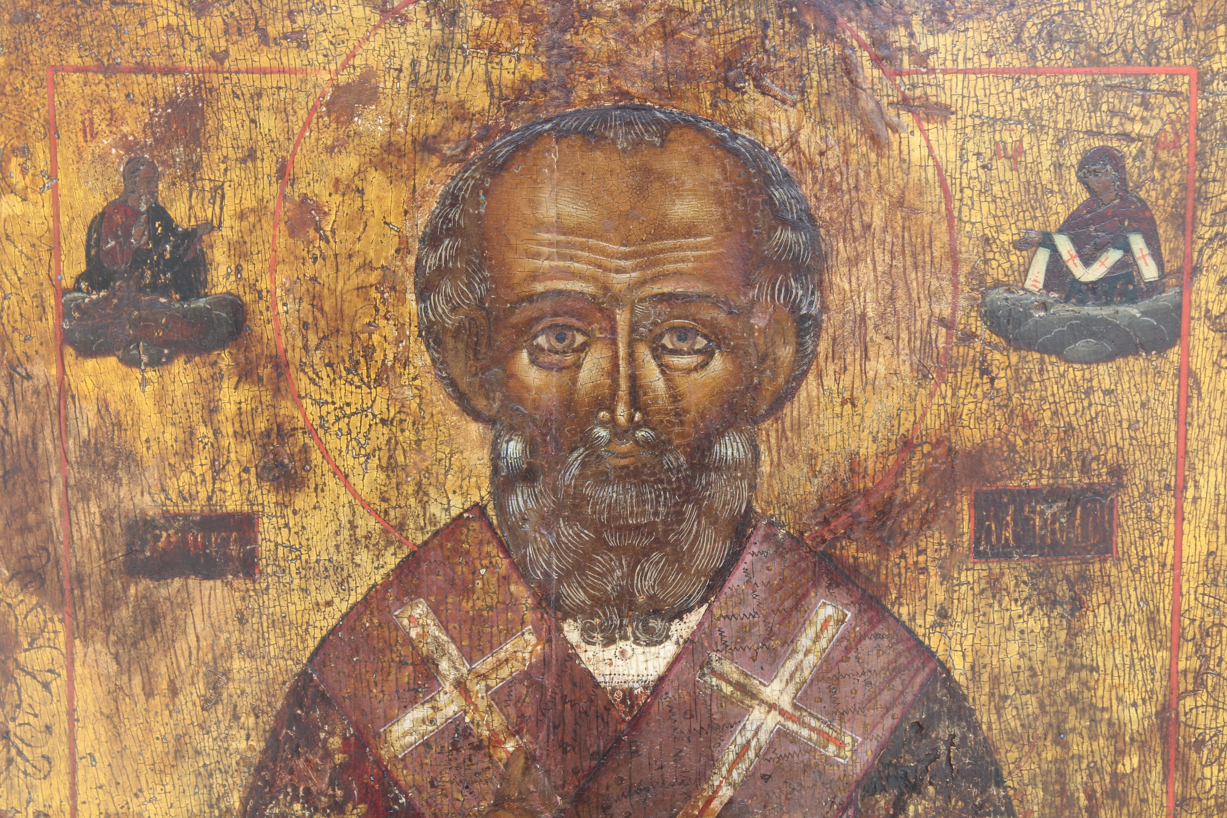 Exhibited 19th C. Russian Icon, Saint Nicholas - Image 3 of 5