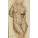 20th C. American School Charcoal Nude Torso