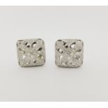 14K White Gold 'GC' Diamond Square Earrings