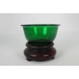 Rare 18th/19th C. Chinese Green Beijing Glass Bowl