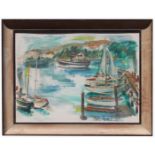 Signed 1957 American School Harbor Scene Painting