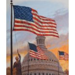 Mel Crawford (B. 1925) Flag Raised over Capitol