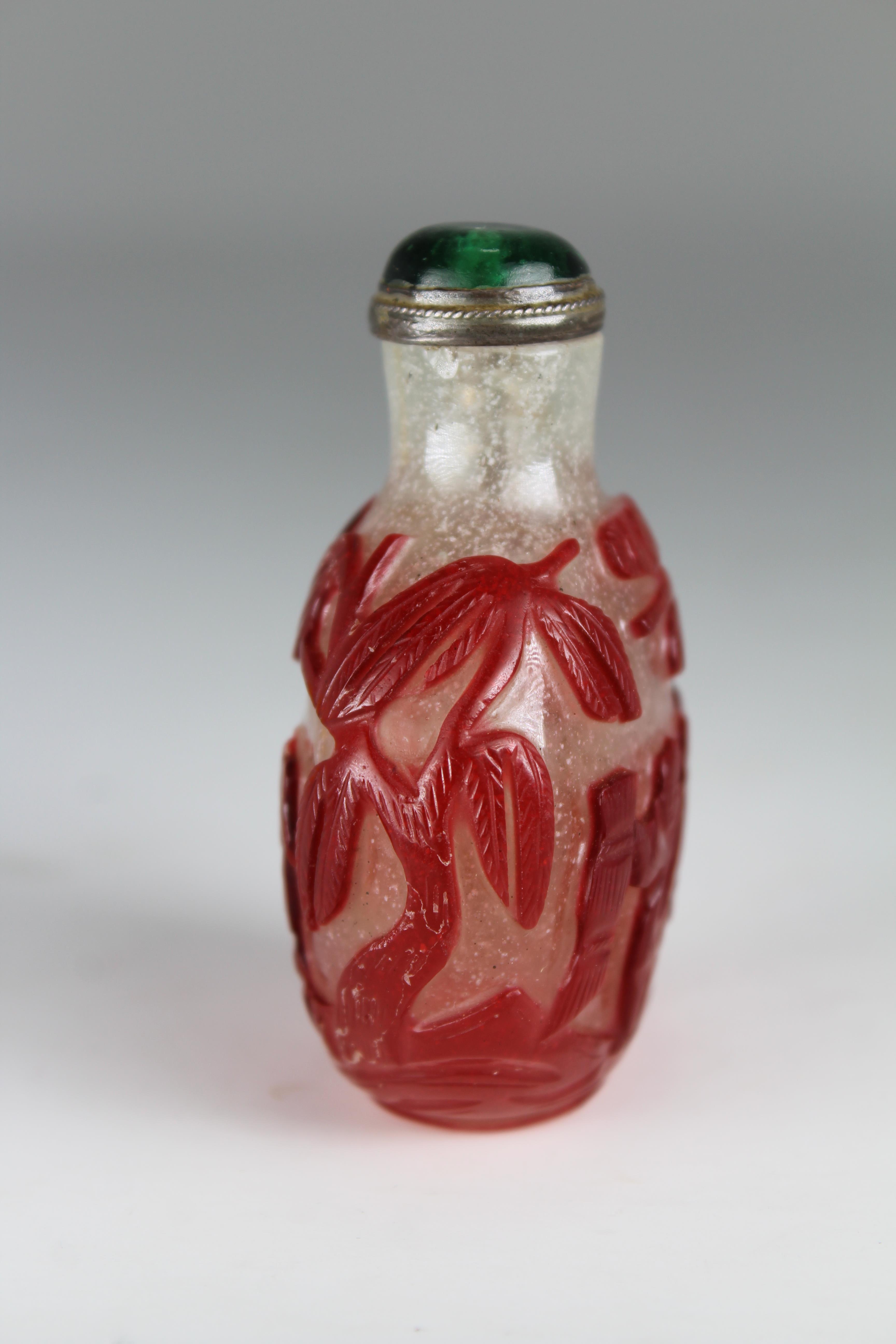 19th C. Chinese Red Overlay White Glass Snuff Bottle. The opaque overlay is carved through white - Image 2 of 9