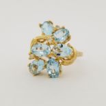 14K Gold & Blue Topaz Multi-Stone Ring. Stamped '14K' inside band. Total Weight: 2.9 dwt / 4.5 g