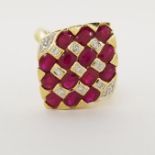 10K Gold Ruby & Diamond Checkered Ring. Stamped '10K' inside ring. Total Weight: 4.2 dwt / 6.5 g