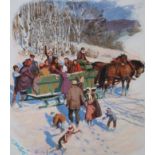 Mel Crawford (Canadian, B. 1925) "A Pause in the Sleigh Ride" Signed lower left. Original Oil