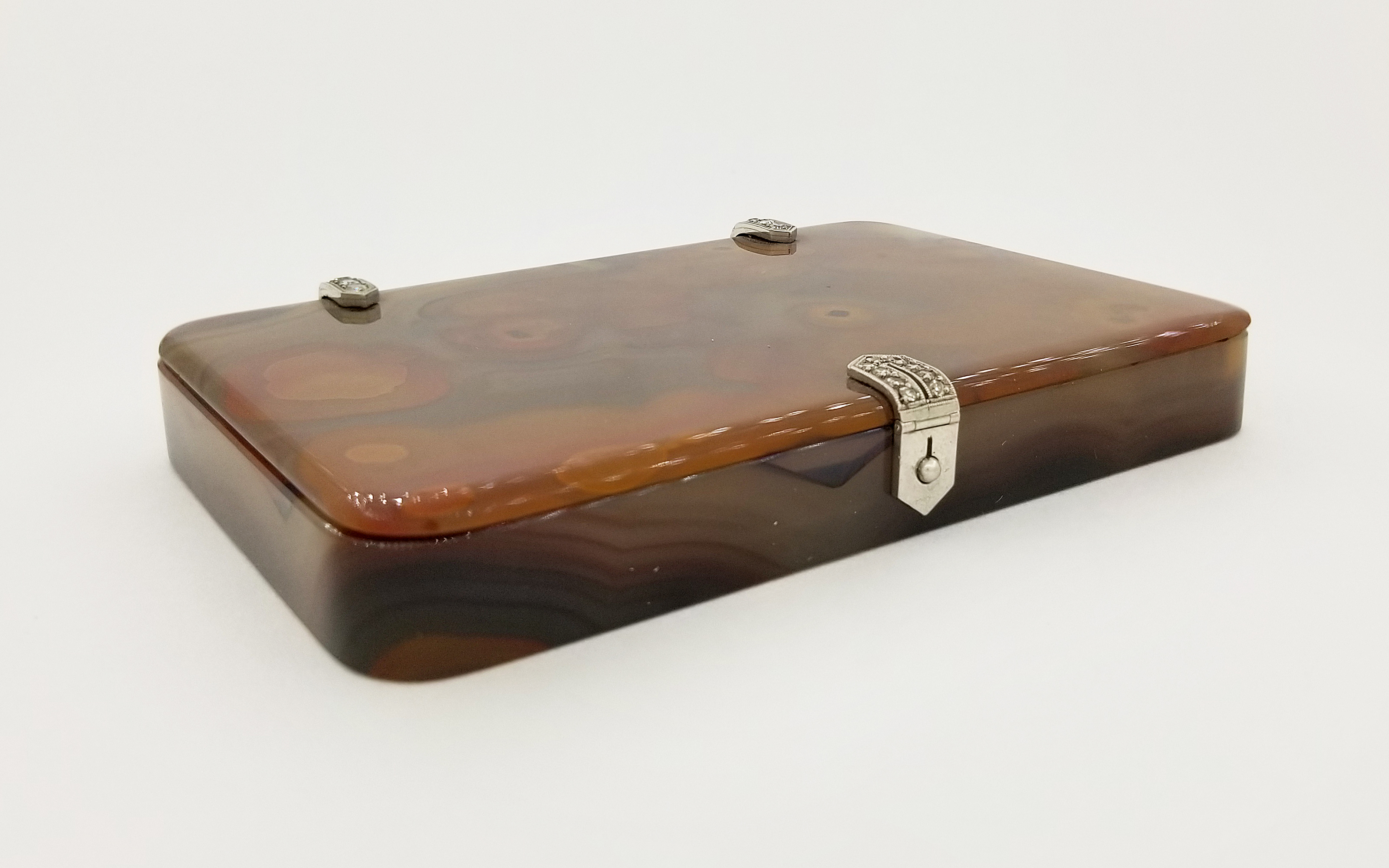 Art Deco Agate/Diamond Set Cigarette Case. Appears to be unmarked. In the style of Cartier. Total - Image 5 of 7