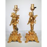 Antique Pair of Gilt Cherub Lamps. Dimensions: 17.5 x 7 x 7 in. - All lighting are sold for