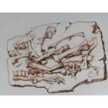 Bryan Kneale (British, B. 1930) "Dinosaur Bones" Original Mixed Media painting on Illustration