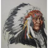 Chris Calle (American, B. 1961) "Cheyenne Headdress" Signed lower middle. Original Mixed Media