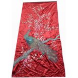 Large Japanese Handmade Peacock Silk Tapestry. Provenance: Important New York City/ Palm Beach