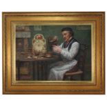 Signed, "A Questionable Investment" 19th Century painting of a man inspecting a clock "Lot 2".