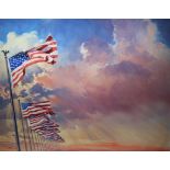 Dennis Lyall (American, B. 1946) "The Stars and Stripes" Signed lower left. Original Oil on Canvas