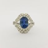 14K White Gold Sapphire & Diamond Ring. Stamped '14K' inside band. Ring Size: 8 Overall Weight: 5.