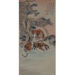 Shanzi Zhang (China, 1882 - 1940) Large Original Watercolor Scroll painting. Signed with two