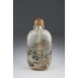 An inside-painted glass snuff bottle. Attributed to Zhou Leyuan. Using subdued shades, one side