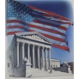Jim Butcher (American, B. 1944) "American Flag over Supreme Court" Signed and dated (1981) lower