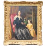 Signed, 19th C. Elegant Mother and Child Painting. Depicting a mother and daughter in an interior