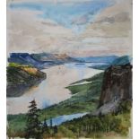 Skip Whitcomb (American, B. 1946) "Columbia River Gorge" Signed lower right. Original Watercolor