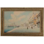 Signed, 19th C. Watercolor of Venice Italy. Indistinctly signed lower left. Watercolor/cardboard.