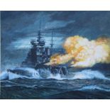 Brian Sanders (British, B. 1937) "Battle of North Cape - HMS Duke of York" Original Oil on Canvas