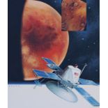 Howard Koslow (1924 - 2016) "Space Exploration - Mars w/ Viking Orbiter" Signed lower left. Original