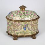 Signed, French Bronze Mounted Porcelain Box. With handpainted floral motif throughout exterior.