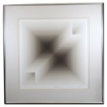 Jurgen Peters (German, B. 1944) "Simultaneous". Op-Art of geometric cubes descending into