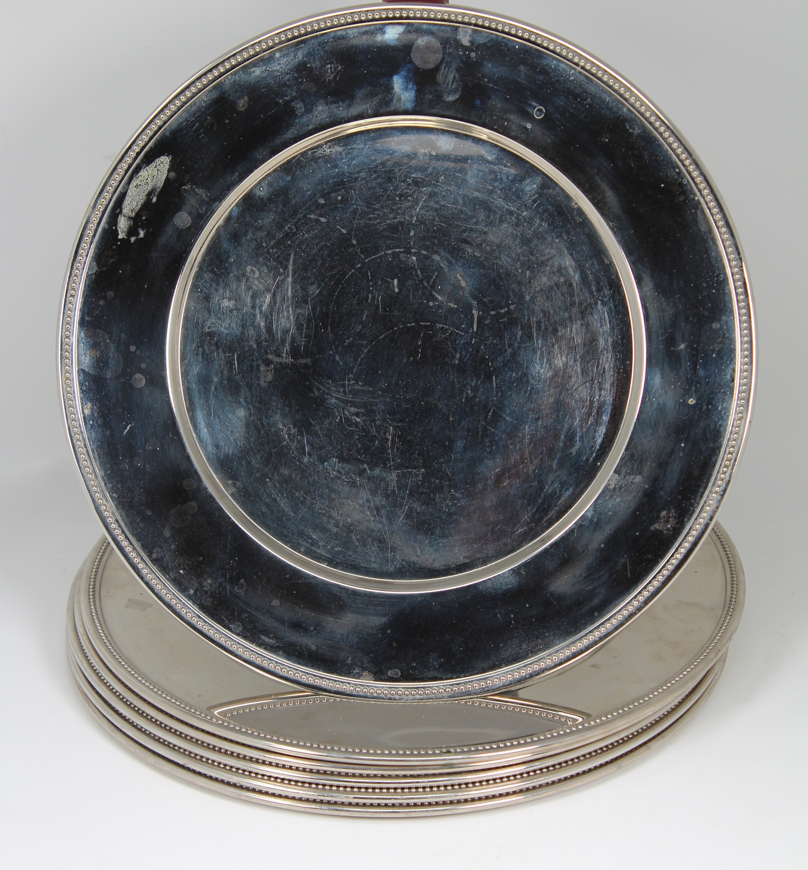 (6) Christofle, Malmaison Pattern Silver-Plated Presentation Dishes. Diameter: 11.5 in.