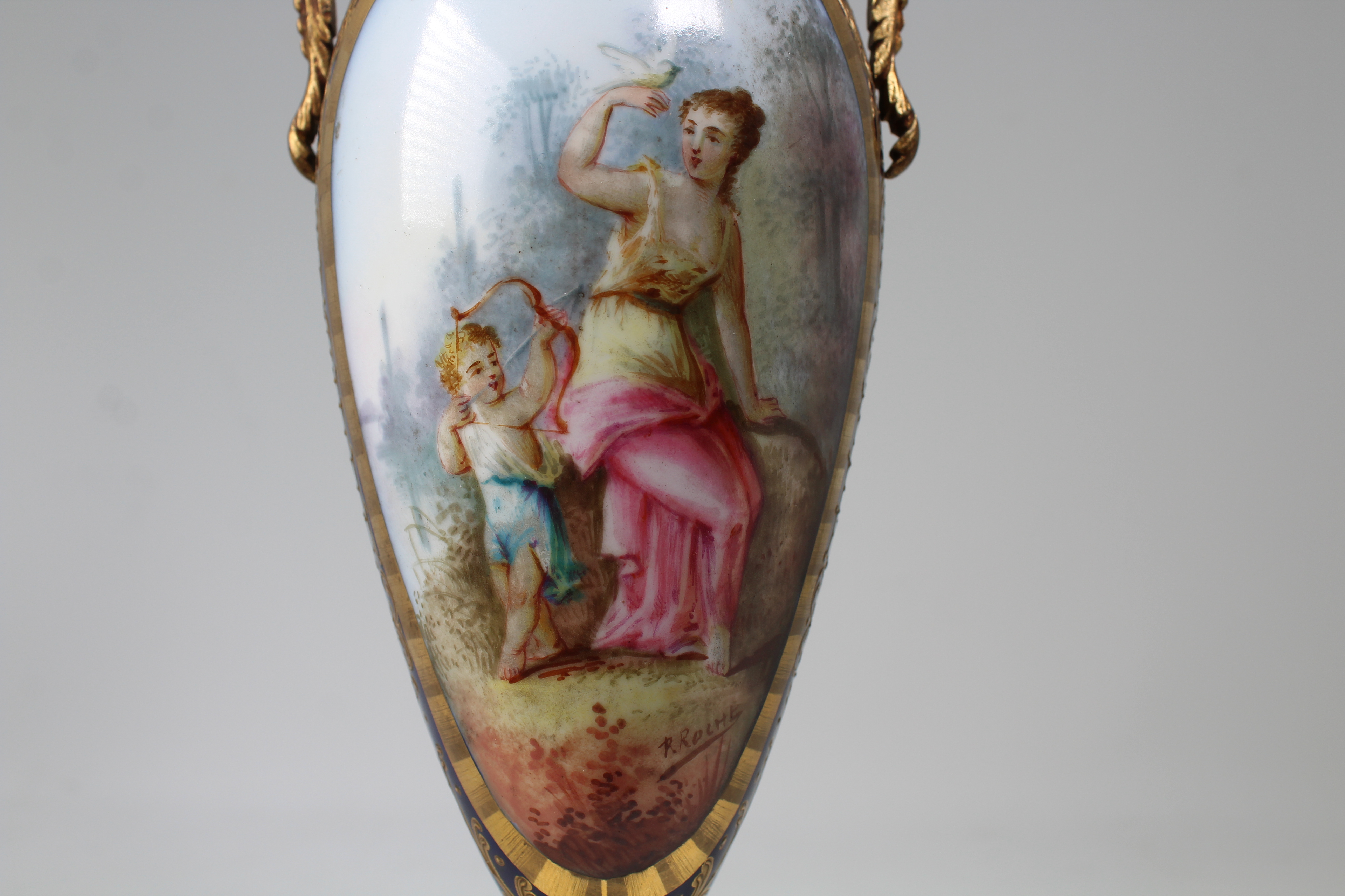 French, Antique Porcelain/Champleve Urn. Signed - Image 2 of 6
