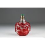 19th C. Chinese Glass Overlay Snuff Bottle. Translucent red-ruby glass to the clear glass ground