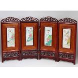 Chinese Famille Rose Porcelain Inset Screen, Calligraphy signed in each plaque. Housed in a