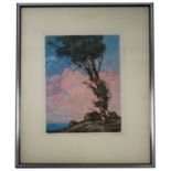 F. Leslie Thompson (Illinois 1889-1965) Colored etching titled "A Breezy Day". Pencil signed and