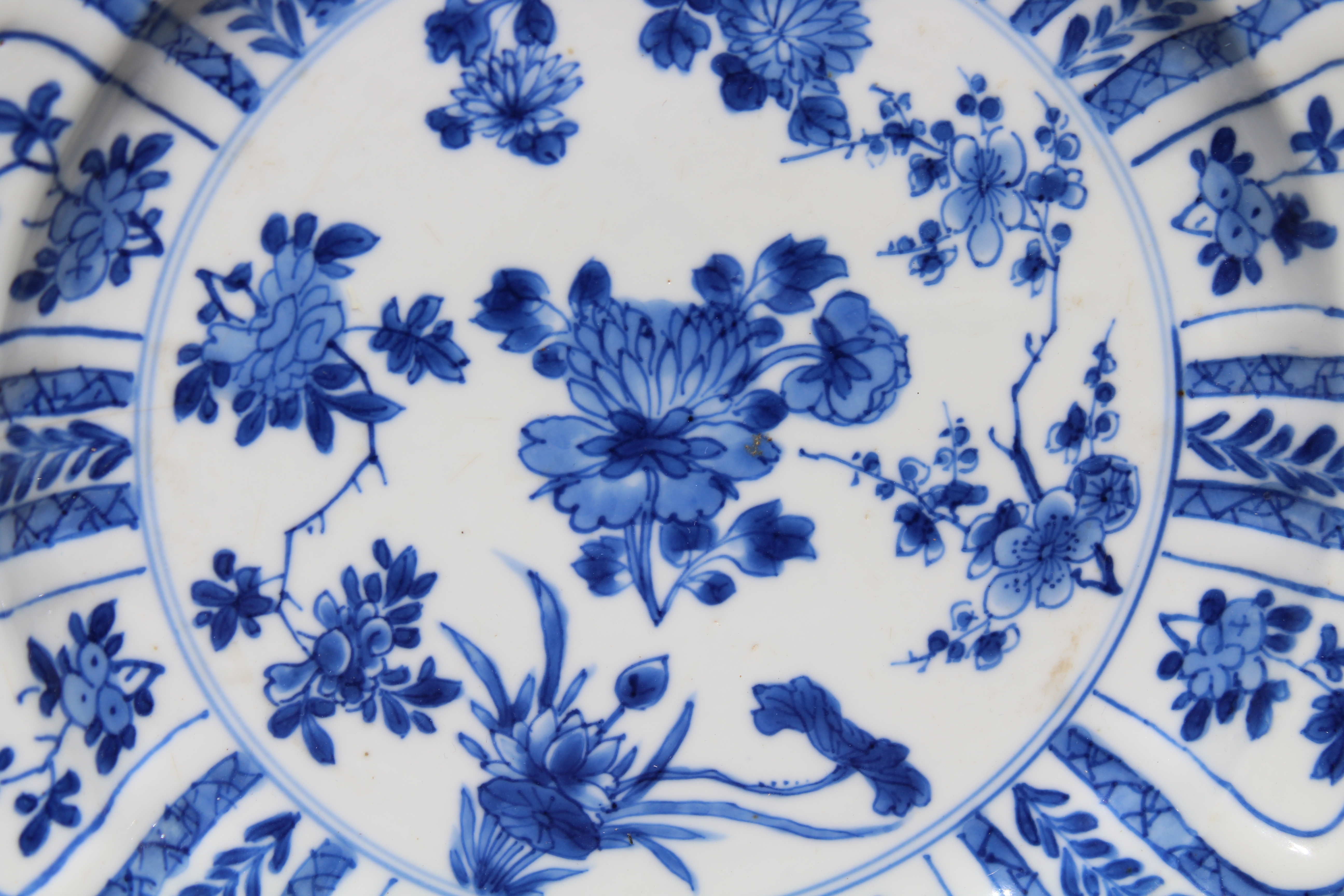 Chinese Kangxi Blue/ White Porcelain Dish. Signed with six character mark on bottom side. Areas of - Image 3 of 6