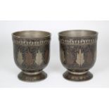 Pair, Antique French Inlaid Metal Vases. Height: 6 in.