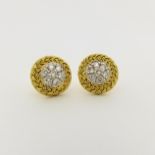Italian 18K Gold & Diamond Braided Style Earrings. Each set with 7 round cut diamonds. Stamped '18K'