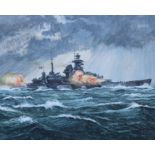 Brian Sanders (British, B. 1937) "German Cruiser - Admiral Hipper" Original Oil on Canvas