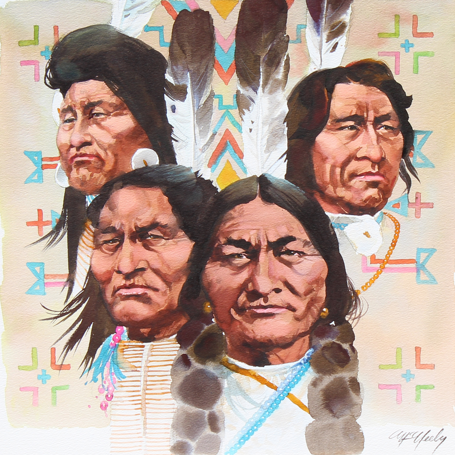 Tom McNeely (Canadian, B. 1935) "Great American Chiefs" Signed lower right. Original Watercolor